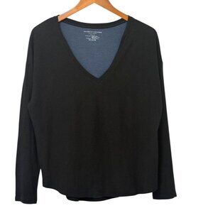 Majestic Filatures Cotton Cashmere Silk Long Sleeve V-Neck T-Shirt Black Size M